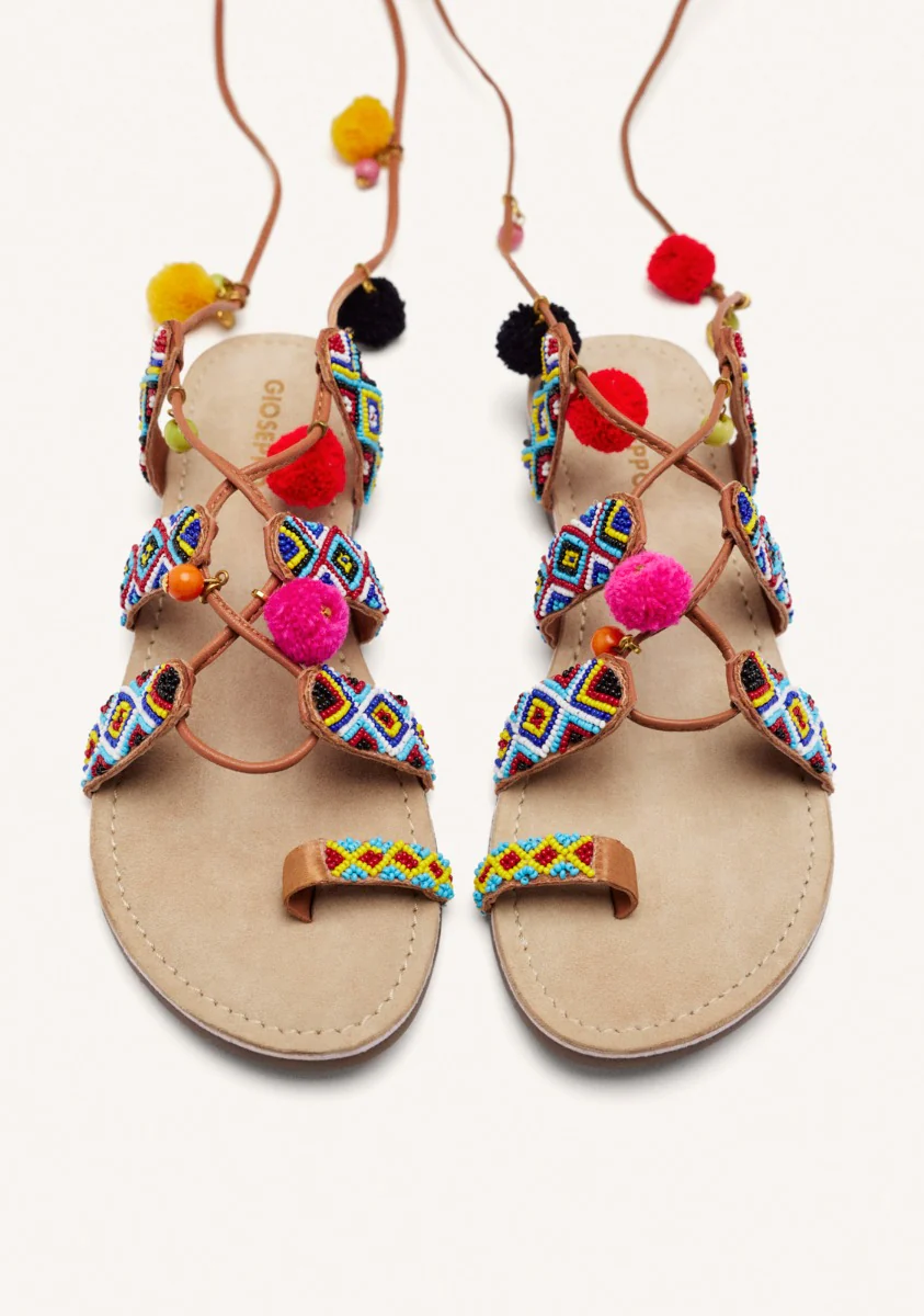 BEADED AND POMPOM LEATHER SANDALS DYANI - Image 3