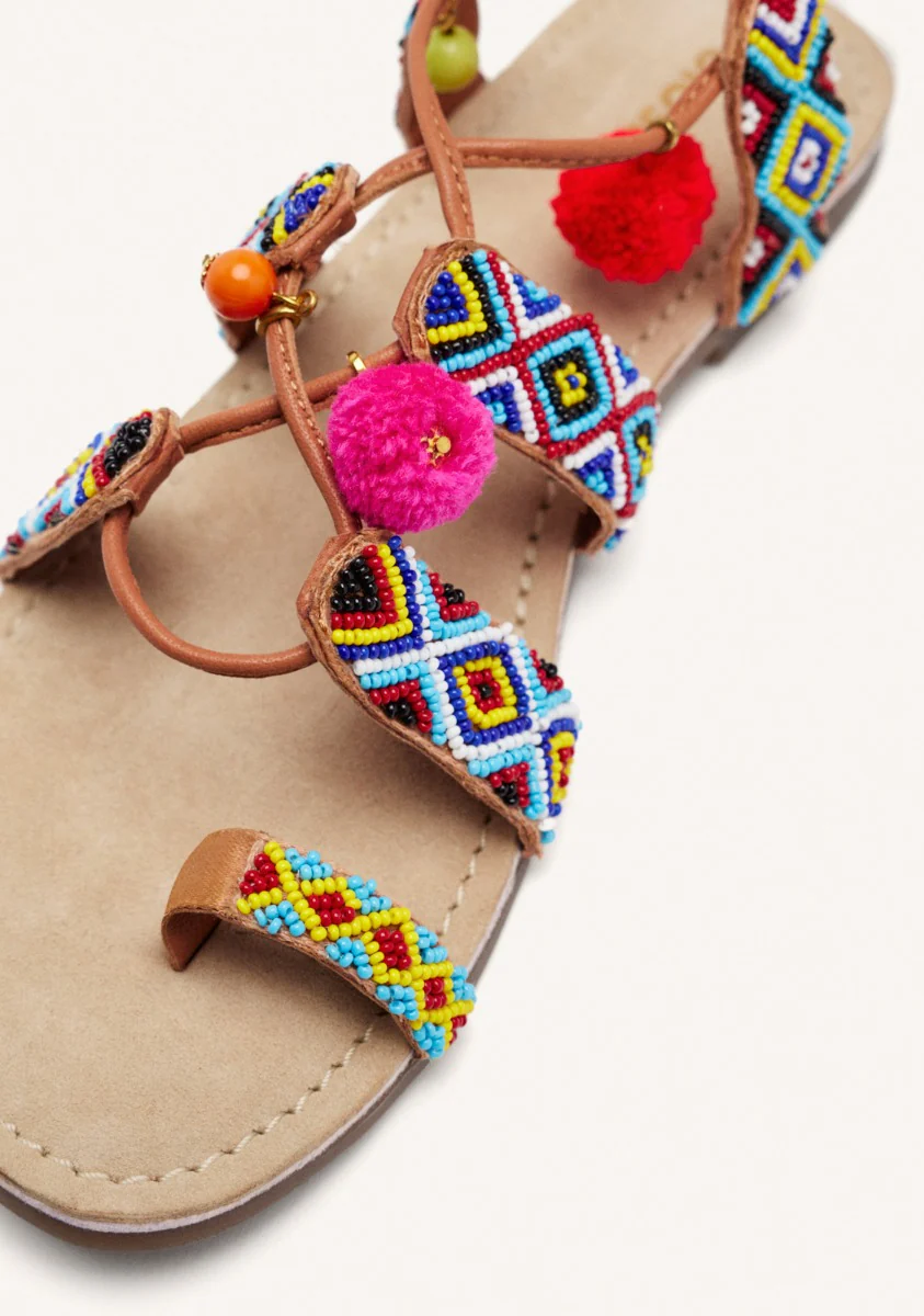 BEADED AND POMPOM LEATHER SANDALS DYANI - Image 4