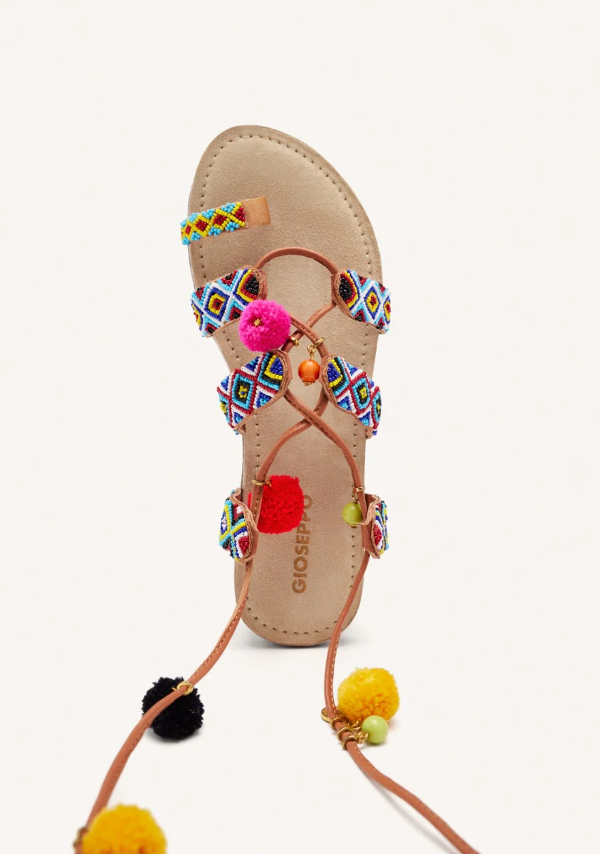 BEADED AND POMPOM LEATHER SANDALS DYANI - Image 5