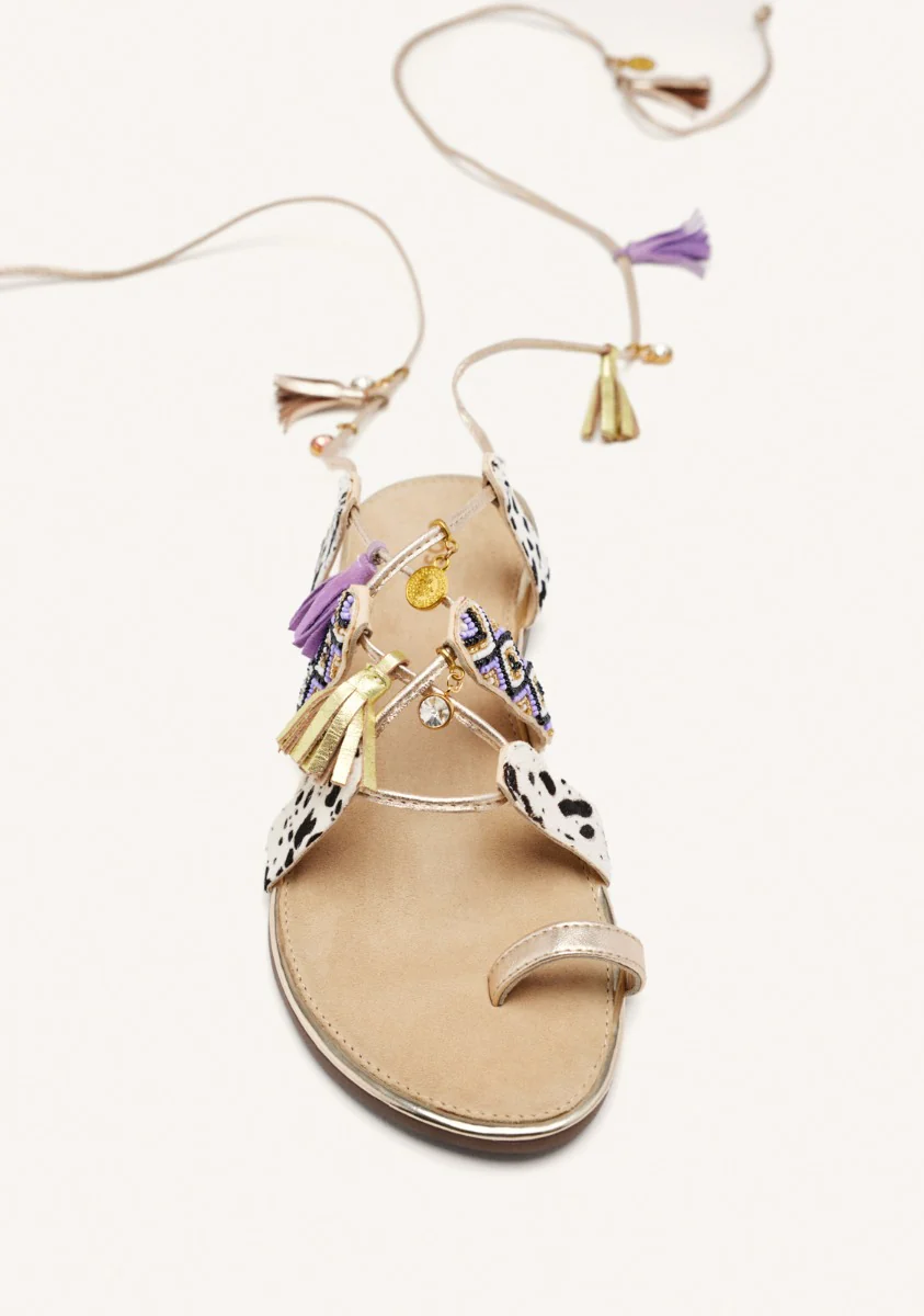 LEATHER SANDALS WITH BEADS AND FRINGES MONTELLO - Image 3