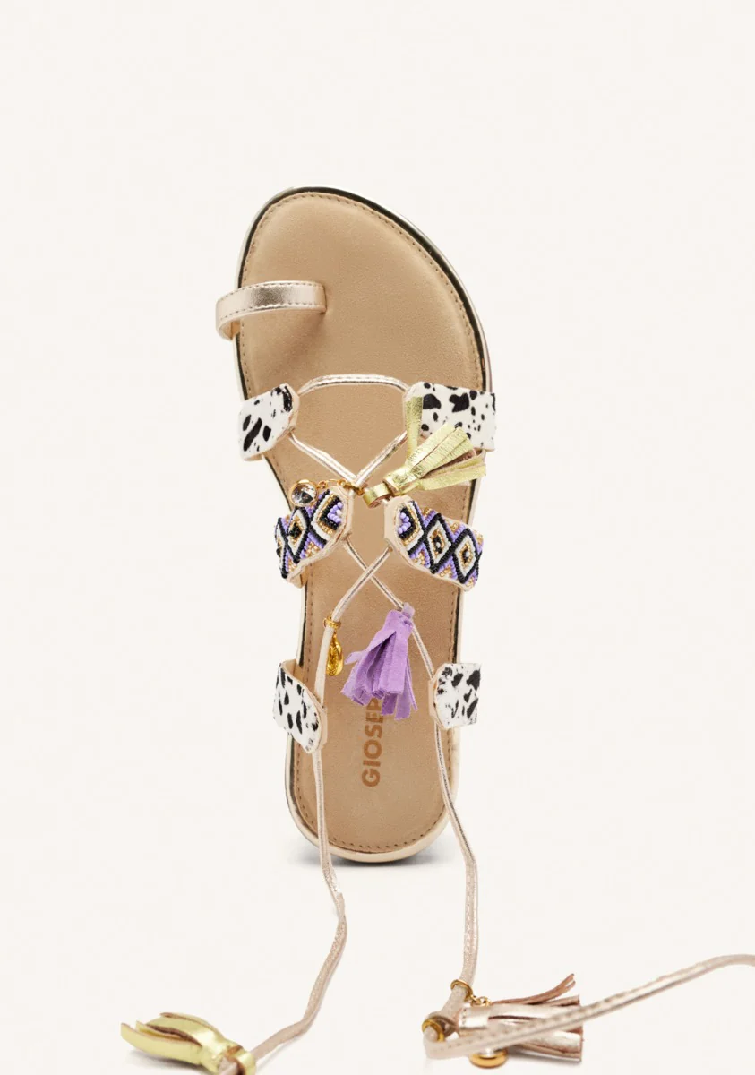 LEATHER SANDALS WITH BEADS AND FRINGES MONTELLO - Image 4