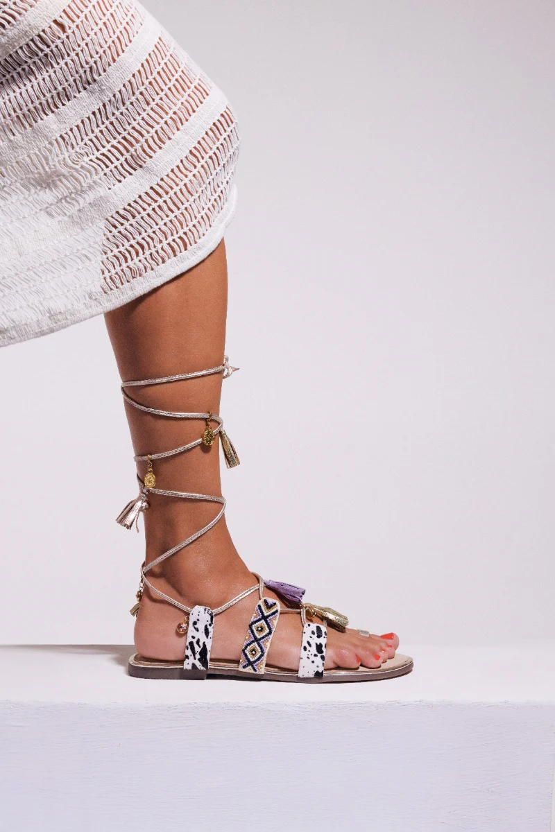 LEATHER SANDALS WITH BEADS AND FRINGES MONTELLO - Image 5