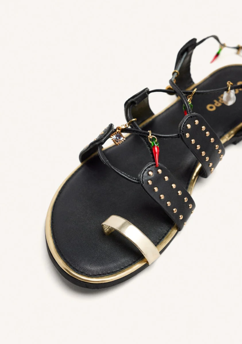 LEATHER SANDALS WITH BEADS AND STUDS IONE - Image 3