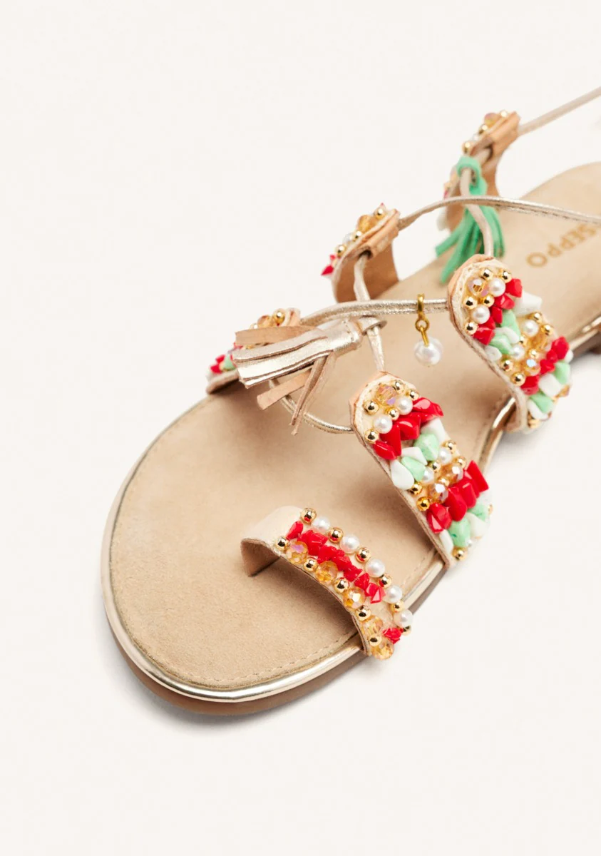 LEATHER SANDALS WITH FRINGES AND BEADS NUBO - Image 4